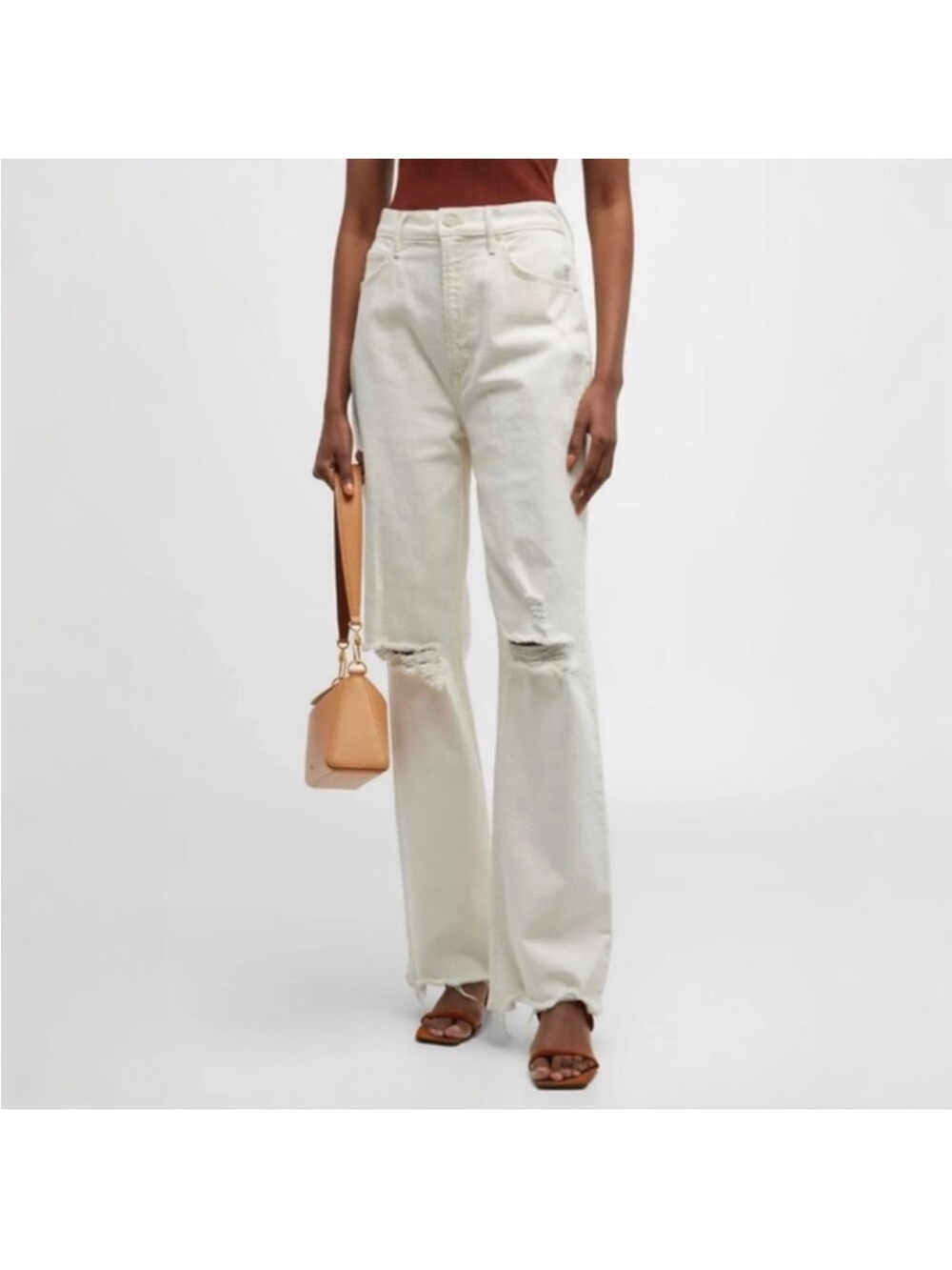 MOTHER High Rise Tunnel Vision Sneak Jeans in Cream